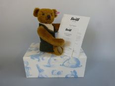 Steiff Teddy Bear Forrest with reddish blond mohair, tweed waistcoat, scarf and jointed limbs,