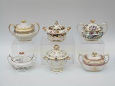 A collection of early 19thC sucriers and tureens including Derby, Spode bat print,