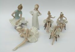 Six Lladro figures comprising five dancers and a girl in nightdress