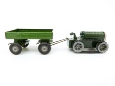 Tri-ang Minic clockwork tinplate Tractor and Trailer with green body, grey hubs,
