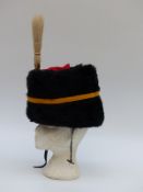 British Army Royal Horse Artillery busby with red cloth bag and plume