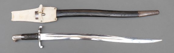 British 1856 pattern infantry sword bayonet with scabbard and frog marked to blade with VR below