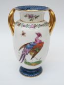 A Copeland Spode double-handled vase with peacock decoration,