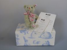 Steiff Teddy Bear Fleur with light green mohair, jointed limbs, floral pads and Liberty bow, UK,