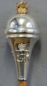 British Army Scots Guards Drum Major's mace, Queen Elizabeth II cypher and regimental badge,