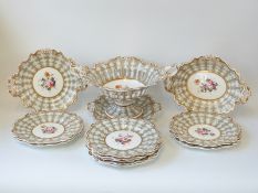 A 19thC porcelain dessert service including pierced pedestal bowl,