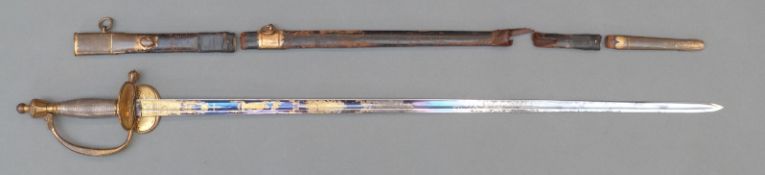 British 1796 pattern infantry officer's dress sword with parts of the original scabbard,