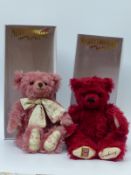 Two Merrythought Teddy bears Rose with pink mohair, floral bow and pads and jointed limbs,