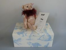 Steiff Teddy Bear Grace with cream patterned mohair, feather boa and jointed limbs,
