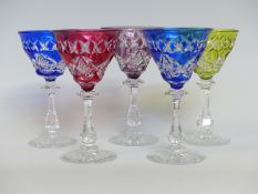 Five Tudor glass overlaid and cut wine glasses