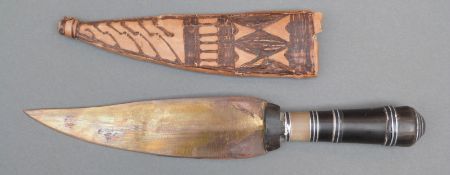 Tribal knife with another handle and leather covered wooden scabbard,