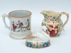 A 19thC frog mug and a mug depicting vineyard scenes,