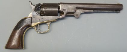 Manhattan Navy .31 six shot revolver with steel and brass frame, mahogany grips and 6.