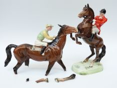 Beswick model of a walking horse and jockey and a Beswick Rearing Huntsman no 868