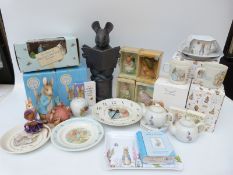 A quantity of Beatrix Potter collectables including Enesco Mrs Rabbit canister with box,