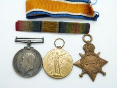 WWI medal trio named to 2097 Pte R Ellis Notts and Derby Regiment, comprising 1914/1915 Star,
