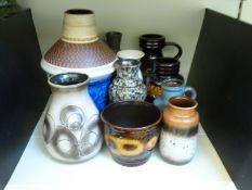 A quantity of West German pottery vases, various depths and colours,