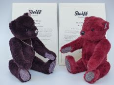 Steiff Teddy bear Ruby with red mohair, red heart necklace and glitter paws, 25cm,