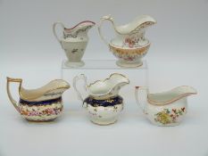 A collection of early 19thC creamers including Newhall, Machin,