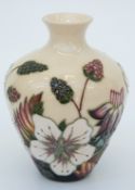 Moorcroft vase of bulbous form in Bramble Revisited pattern, 10cm tall,