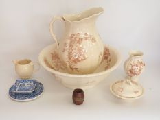 A George Jones jug and basin with accessories, Clarice Cliff jug,