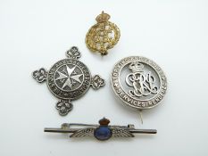 RAF brooch marked silver, WWI silver war badge number B344740,