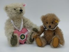 Two Steiff Teddy Bears Alpengluk (28cm) and Hannes (22cm) both with joined limbs and grey mohair