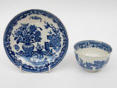 A first period Worcester blue and white tea bowl and saucer