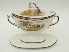 An unusual colour printed early 19thC tureen and cover by Mayer and Newbold