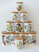 Eleven Portmeirion Botanic Garden jars canisters wooden lids