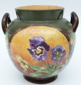 Bretby twin handled vase by Leonard King, dated 1884,