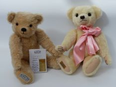 Two Merrythought Farnell Alpha Teddy bears Compton with blonde mohair and jointed limbs limited