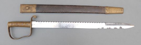 British Army 1856 pattern pioneers sawback sword with brass hilt, maker Wilkinson of London,