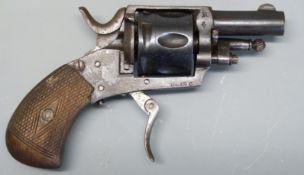 Belgian .320 six shot revolver with chequered grips, folding trigger and 1.