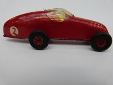 Tri-ang Minic clockwork tinplate Racing Car with red body and hubs,