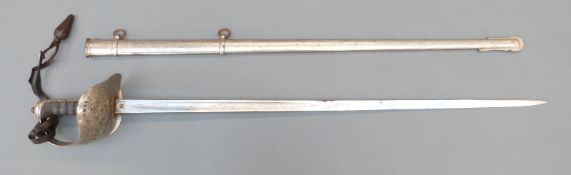 Edward VII British Infantry 1897 pattern officer's sword with Steamer maker's mark scabbard,