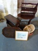 Three magazine racks, Russell Flint print,