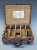 E M Reilly and Co leather five division shotgun cartridge carry case with brass lock and original