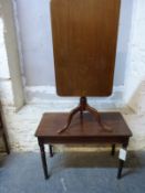 A 19thC mahogany low table together with a tilt top tripod table,