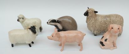 Three Beswick sheep including a Wensleydale example,