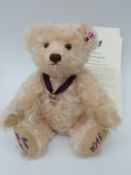 Steiff Teddy Bear Queen's 90th Birthday with pale pink mohair and crown necklace,