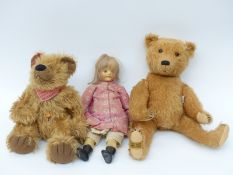 Two Teddy bears one Merrythought Wistful with brown mohair, shaved snout and jointed limbs,
