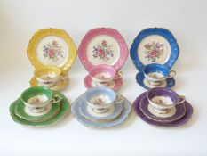 A set of six Rosenthal trios decorated with flowers