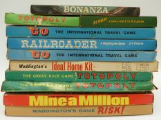 Eleven Waddington's vintage games including Totopoly, Go, Mine a Million, Railroader, Risk,