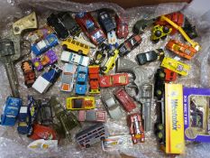 Over 50 Matchbox and similar diecast model vehicles and two toy guns