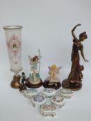 A collection of Franklin Mint musical boxes, two flower fairies on bases,