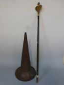 An Oddfellows brass tipstaff and a copper phonograph trumpet