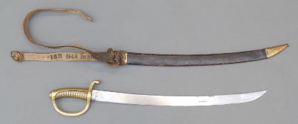 19thC French infantry briquet sword with heavy ribbed brass grip,