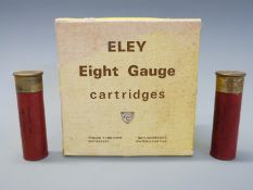 Seventeen Eley 8 gauge 80mm 57gm shotgun cartridges, in original box.