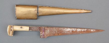 A 19thC Pesh Kabz dagger with 21cm blade, multi-coloured broad spine,
